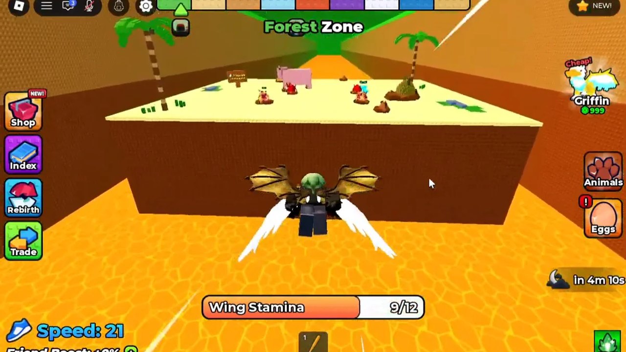 Player flying with wings to steal an egg in Wings For Eggs on Roblox